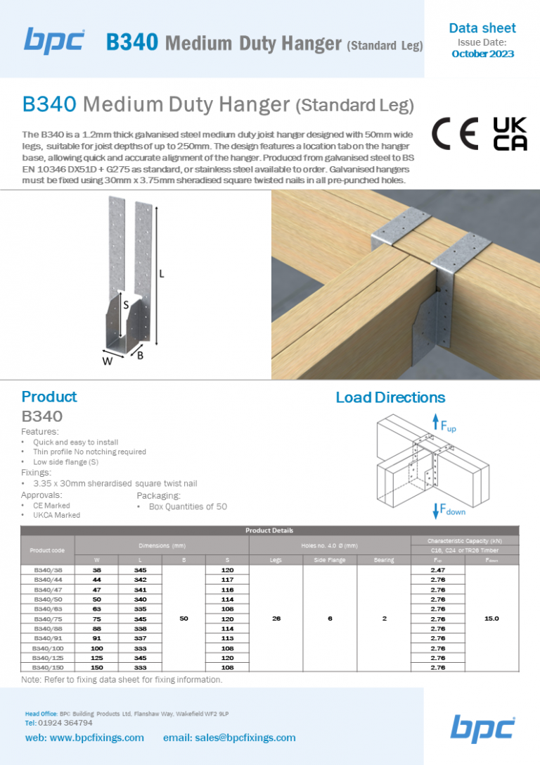 B340 Medium Duty Hanger (Standard Leg)