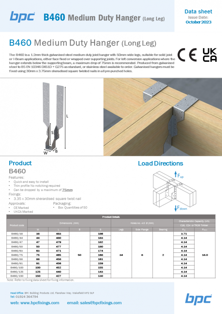 B460 Medium Duty Hanger (Long Leg)