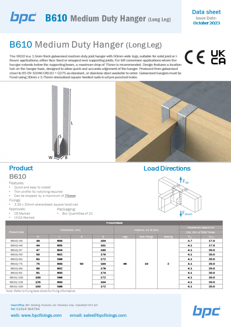 B610 Medium Duty Hanger (Long Leg)